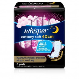 Whisper Cottony Soft Maximum Overnight Protection 40cm 6pcs